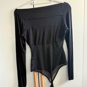 Naked Wardrobe Black Sheer Long Sleeve Bodysuit